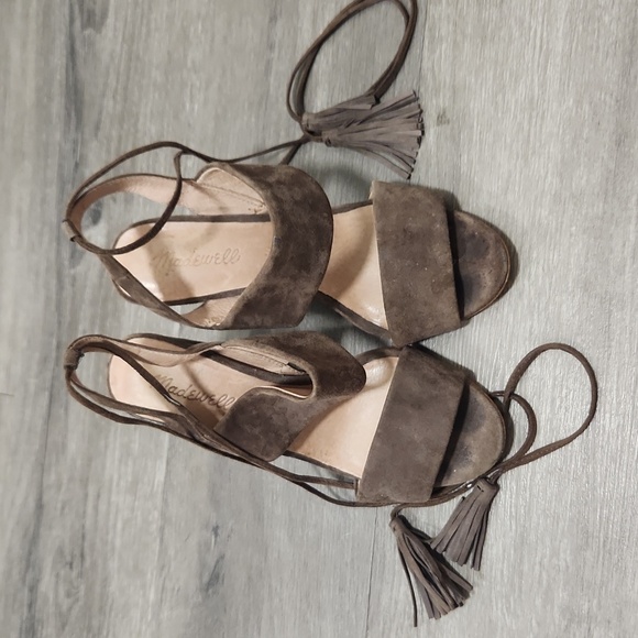 Madewell Octavia Brown Suede Women's Tassel Heels - Picture 5 of 10